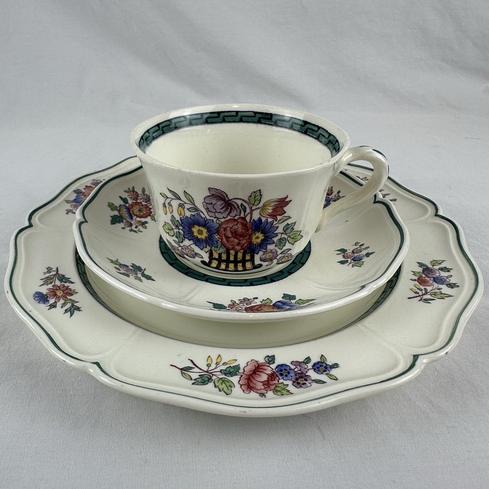 Wedgwood England Floral Tea Trio 1922‎ Patent Flower Basket Cottagecore
